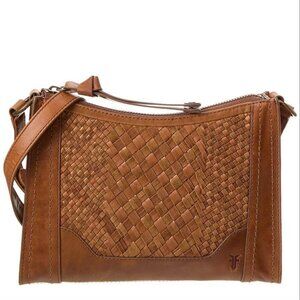 Frye Melissa Basket Woven Zip Crossbody Bag Amber
